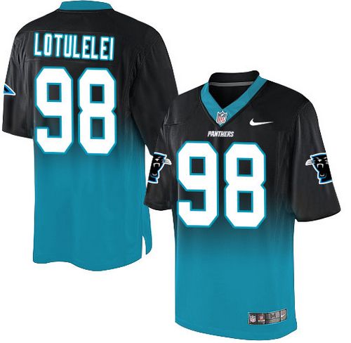 Nike Panthers #98 Star Lotulelei Black/Blue Men's Stitched NFL Elite Fadeaway Fashion Jersey